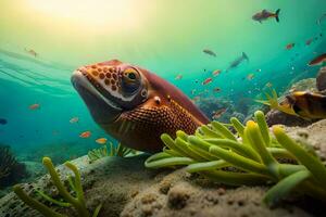 photo wallpaper sea, fish, coral, the sun, fish, underwater, underwater, underwater,. AI-Generated