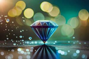 a diamond is shown on a table with bokeh. AI-Generated photo