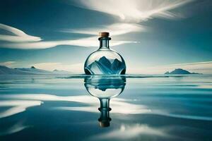 a message in a bottle floating in the water. AI-Generated photo