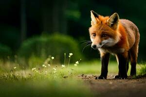 a fox is walking on a dirt road. AI-Generated photo