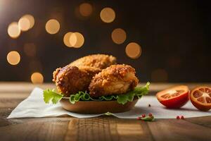 fried chicken on a plate with lettuce and tomatoes. AI-Generated photo