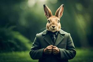 a rabbit wearing a suit and tie. AI-Generated photo