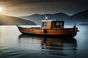 un barco en el agua a puesta de sol. generado por ai foto