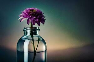 purple flower in a glass bottle. AI-Generated photo