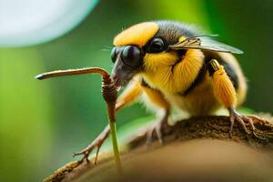 un abeja con un largo negro y amarillo cuerpo. generado por ai foto