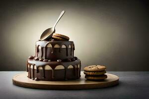 a chocolate cake with cookies on top. AI-Generated photo