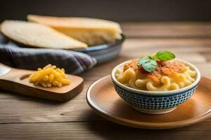 macarrones y queso en un bol. generado por ai foto