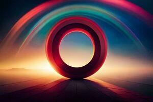 a colorful ring is shown in front of a sunset. AI-Generated photo