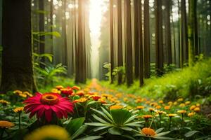 photo wallpaper forest, the sun, flowers, the forest, the sun, the forest, the. AI-Generated