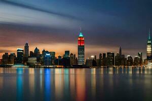 new york city skyline at dusk. AI-Generated photo