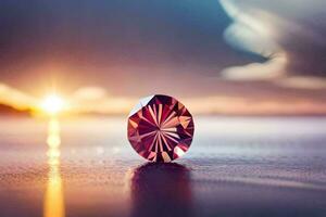 a pink diamond on the beach. AI-Generated photo