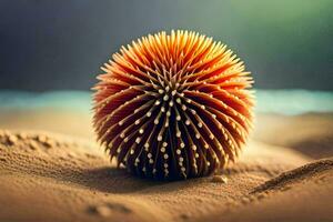a spiky ball of sand on the beach. AI-Generated photo