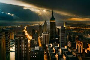 el ciudad horizonte es iluminado arriba por el Dom. generado por ai foto