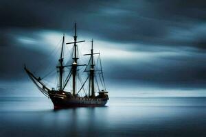 a sailing ship in the ocean under a stormy sky. AI-Generated photo