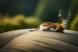 a deer is sitting on top of a tire. AI-Generated photo