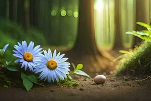 photo wallpaper forest, the sun, the flowers, the eggs, the flowers, the eggs,. AI-Generated
