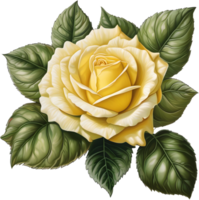 A painting of rose flowers and leaves. AI-Generated. png