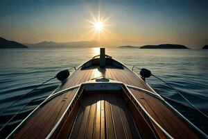un barco es navegación en el agua a puesta de sol. generado por ai foto