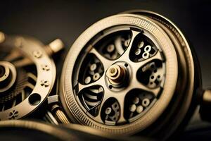 close up of a watch with a gold dial. AI-Generated photo