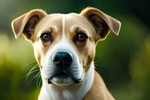 a close up of a dog with a green background. AI-Generated photo