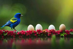 photo wallpaper the bird, flowers, eggs, water, the bird, the water, the water. AI-Generated