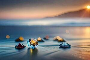 diamonds on the beach, beach, sunset, hd wallpaper. AI-Generated photo