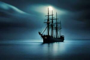 a sailing ship in the ocean at night. AI-Generated photo