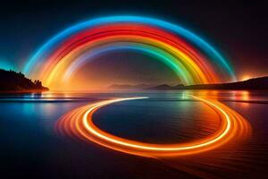 a rainbow is shown in the sky with long exposure. AI-Generated photo