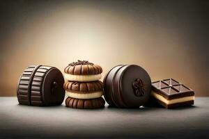 chocolate and other chocolates on a dark background. AI-Generated photo