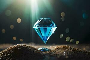 a diamond is sitting on top of some sand. AI-Generated photo