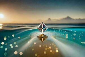 a diamond floating in the ocean. AI-Generated photo