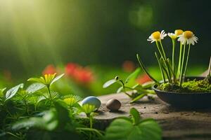 photo wallpaper the sun, spring, flowers, nature, green, nature, flowers, spring,. AI-Generated