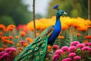 the peacock is a bird of paradise, a member of the peafowl family, and. AI-Generated photo