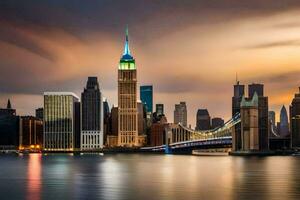 the new york skyline at dusk. AI-Generated photo