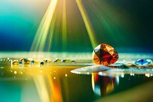 un diamante es reflejado en el agua. generado por ai foto