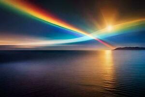 a rainbow is seen over the ocean. AI-Generated photo