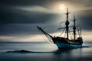 a sailing ship in the ocean under a full moon. AI-Generated photo