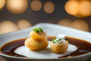 a plate with two dumplings on it. AI-Generated photo