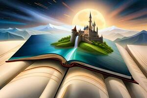 an open book with a castle on top. AI-Generated photo