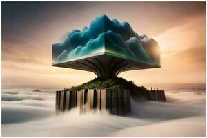 a cloud floating over a floating island. AI-Generated photo