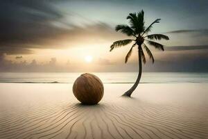 el Coco árbol en el playa. generado por ai foto