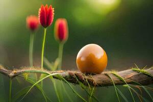 photo wallpaper the sky, flowers, the grass, the tree, the bird, the egg,. AI-Generated