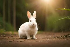 white rabbit in the forest. AI-Generated photo