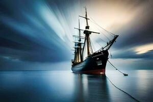 a sailing ship in the ocean with long exposure. AI-Generated photo