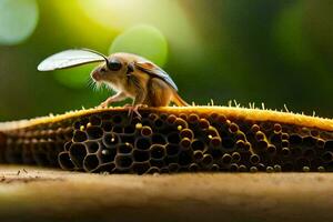 a small insect sitting on top of a honeycomb. AI-Generated photo