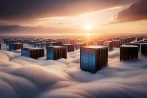clouds over a city with skyscrapers. AI-Generated photo