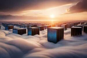 nubes terminado un ciudad con rascacielos generado por ai foto