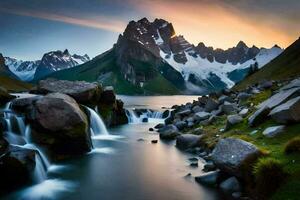 el Dom sube terminado el montañas en esta hermosa paisaje. generado por ai foto