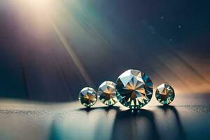 three diamonds are sitting on a table. AI-Generated photo