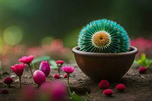photo wallpaper flowers, the ground, the sun, the flowers, the cactus, the flowers. AI-Generated